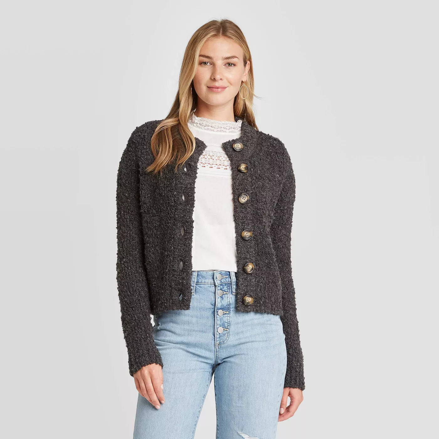 Women's Button-Front Cropped Cardigan - Universal Thread™ - image 1 of 7