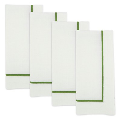 Kiwi Green Embroidered Cotton Dinner Napkins, Set of 4