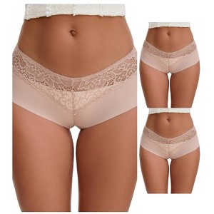 INSPIRE CHIC Women's Lace Ice Silk Hollow Out Mid Rise Comfort Boyshorts  Briefs 3 Packs - 1 of 4