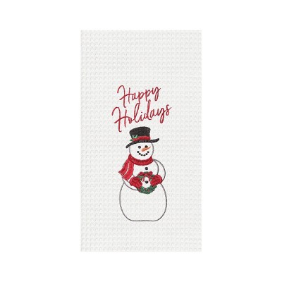 C&F Home Happy Holiday Snowman Embroidered Waffle Weave Kitchen Towel