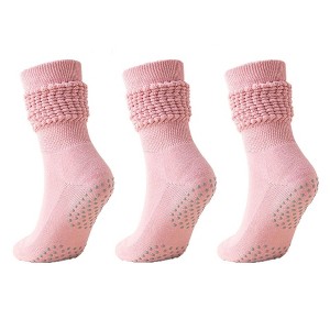 Anna-Kaci Women's 3-Pack Scrunch Grip Socks with Non-Slip Sole Soft Stretch Knit Fabric and Ribbed Ankle Design - 1 of 4
