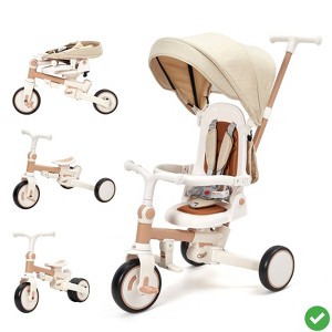 7-in-1 Foldable Baby Tricycle w/ Adjustable Parent Handle – Toddler Trike with Safety Harness, Wheel Brakes - 1 of 4
