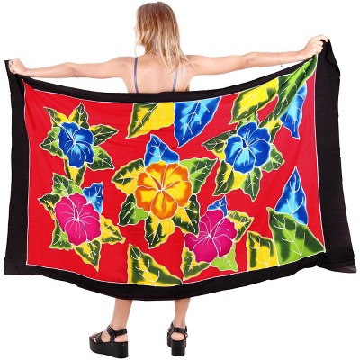 LA LEELA Women's Summer Beach Wrap Bikini Wraps Sarong Coverup Skirt Bathing suit Swimwear Swimsuit Coverup for Women One Size Red, Floral