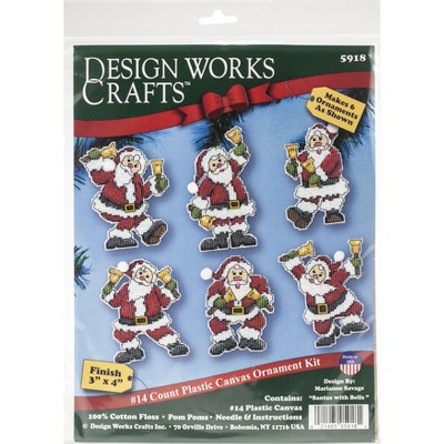 Design Works Plastic Canvas Ornament Kit 3"X4" Set Of 6-Santa W/Bells (14 Count)