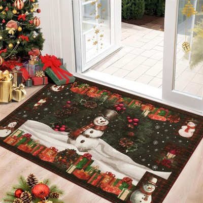 Christmas Area Rug Non Slip Living Room Throw Carpet Snowman Washable Soft Indoor Carpet Non-Shedding Rug for Bedroom Dining Room