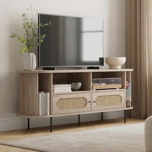 Stead Oval Rattan TV Stand - Media Console - 63" TV Entertainment Center with Storage (Light Oak) - 1 of 4