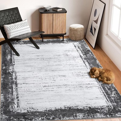 Modern Bordered Area Rugs for Bedroom Machine Washable Living Room Rug