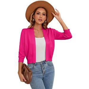 BLUEMING Womens Soft Knit Sweater Cardigan Bracelet Sleeve Open Front Cardigan Above Hip Length Cardigan - 1 of 4