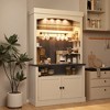 Farmhouse Coffee Bar Cabinet with Storage LED Buffet Cabinet 72" Coffee Hutch Cabinet Large Kitchen Sideboard with Wine Rack/Glass Shelf - 2 of 4