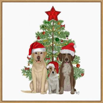 22" x 22" Christmas Dog Trio Tree Framed Wall Canvas - Amanti Art