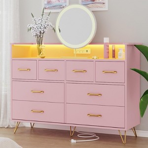 Garvee 8-Drawer Modern Dresser with Power Outlets, USB Ports & App-Controlled RGB Lights, Wide Storage Chest for Bedroom or Makeup - 1 of 4