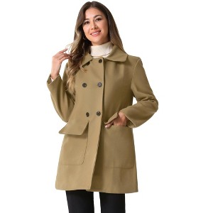 Allegra K Women's Peter Pan Collar Long Sleeve Double Breasted Classic Winter Outwear - 1 of 4