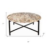 HomeRoots 32" Brown and Charcoal Genuine Marble Round Coffee Table - 3 of 4