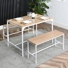 FurnitureR Dining Table Set 3 Pieces, 43.3 Inch Kitchen Table with 2 Dining Benches for 4, MDF Board, Dinette for Home, Restaurant, Beech White - 4 of 4