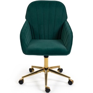 Bosmiller Velvet Home Office Chair, Gold Base and Wheels, Modern Makeup Vanity Chair, Height Adjustable Swivel Desk Chair, Living Room Bedroom, Beige - 1 of 4