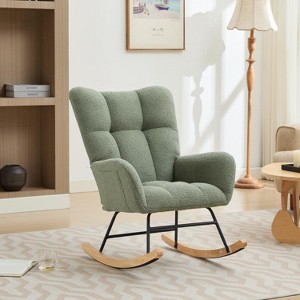 ROOMTEC Modern Upholstered Accent Rocking Chair with Side Pocket, High Backrest Rocker Glider Chair, Armchair with Solid Wood Legs - 1 of 4