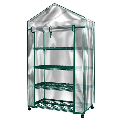 Portable 4-Tier Greenhouse with Clear PVC Cover and Wheels