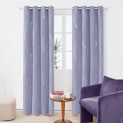 Deconovo 2 Panels Silver Printed Blackout Curtains with Wave, 6 Grommets for Bedroom