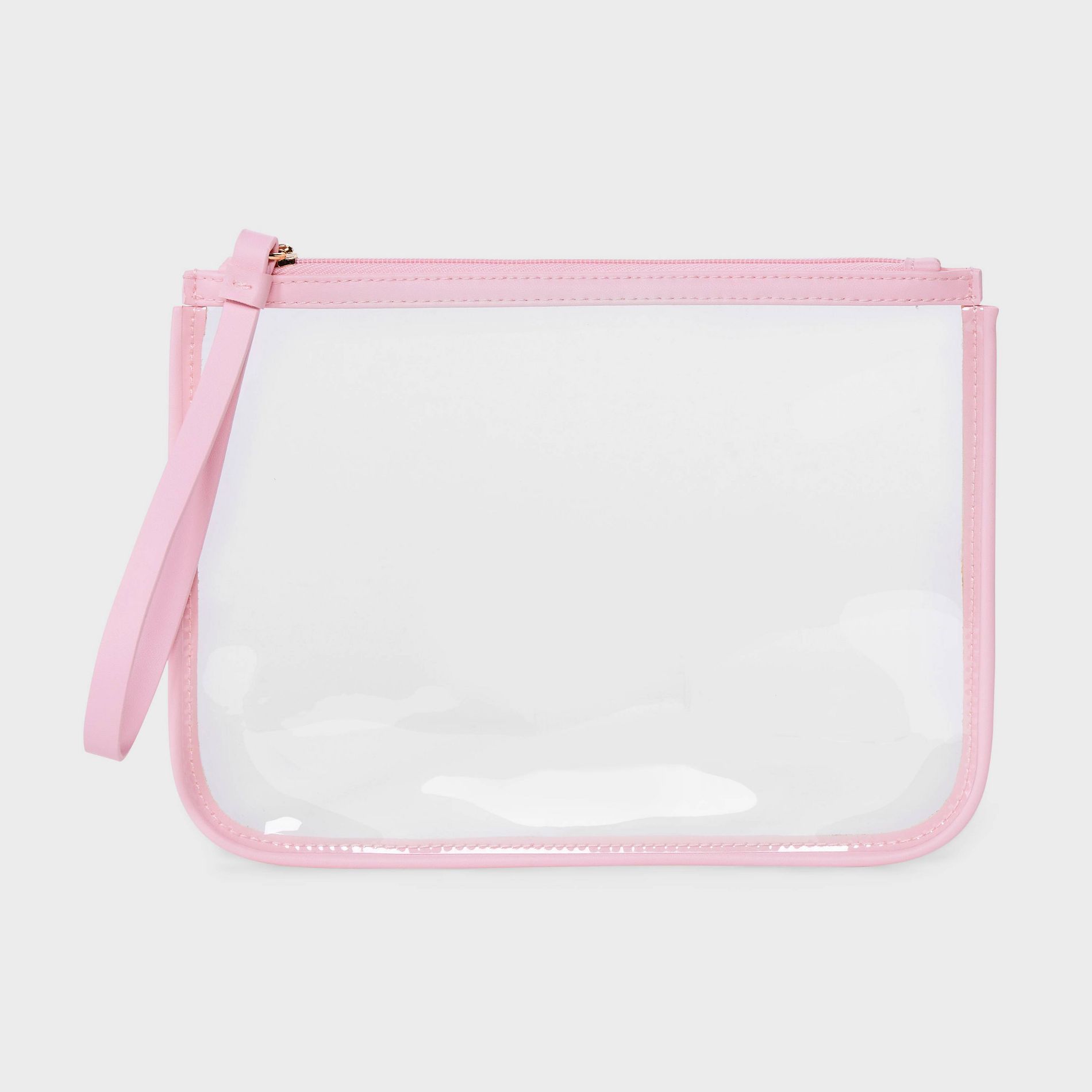Clear Pouch Wristlet - A New Day™ Pink: TPU Shell, Zip Closure, Faux Leather, 8.75"x6.375"