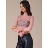 INSPIRE CHIC Women's Floral Lace Mesh Mock Neck Long Bell Sleeve Casual Dressy Blouse - 2 of 4
