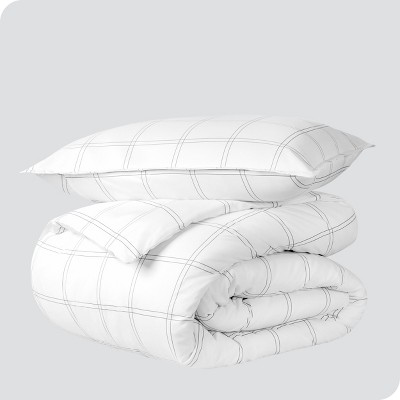 Twin/Twin XL Modern Plaid White/Grey Microfiber Duvet Set
