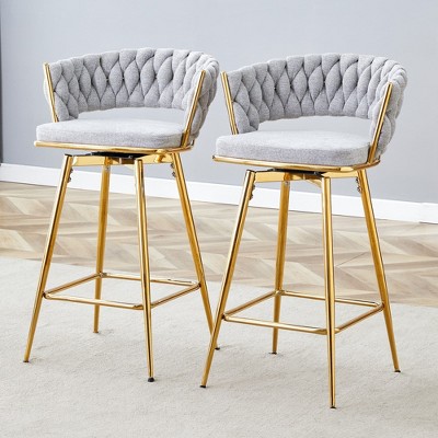 Set of 2 Swivel Counter Height Stools with Breathable Cushions, Seats with Back, Metal Legs, Modern Chairs for Kitchen or Bar-Maison Boucle