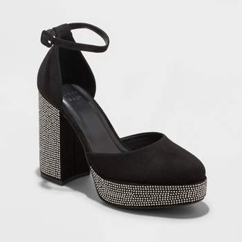 Women's Noir Rhinestone Platform Heels - A New Day™ Jet Black