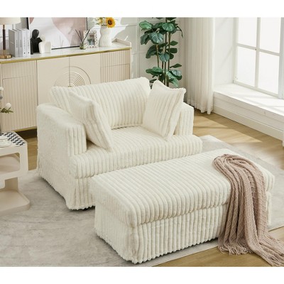 LOVSON 47.7'' Oversized Corduroy Loveseat, Deep Seat Recliner Sofa, Comfortable Padded Upholstered Chair with Footstool, Oversized, Beige