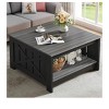 Coffee Table With Storage Farmhouse Coffee Table Wood Cocktail Table Square Living Room Table With Half Open Storage Compartment Black - 4 of 4