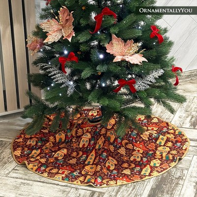 48-Inch Maroon Faux Suede Gnome Folk Christmas Tree Skirt