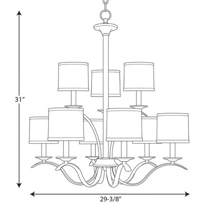 Brushed Nickel 9-Light Two-Tier Chandelier with Linen Drum Shades