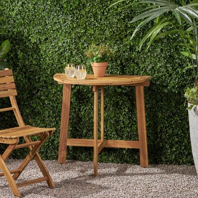VYNXARIA Outdoor Half-Round Folding Acacia Wood Bistro Table, Natural