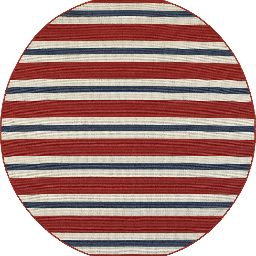 7'10'' Round Marlowe Striped Patio Rug Red/Blue