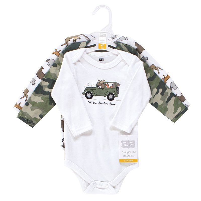 Hudson Baby Infant Boy Cotton Long-Sleeve Bodysuits, Animal Adventure 3-Pack, 2 of 6