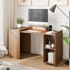 Hausource Foldable Extendable Computer Desk Writing Workstation Study Table with Hutch Charging Station - 2 of 4