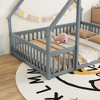 MAYEERTY Twin Wood House-shaped Floor Bed with Fence, Guardrails Gray - 4 of 4