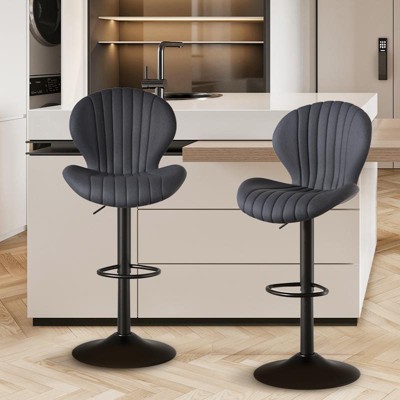 Sapphtopaz Modern Bar Stools with Shell Design Tufted Back Upholstered Swivel Counter Height Bar Stools with Footrest for Kitchen Island