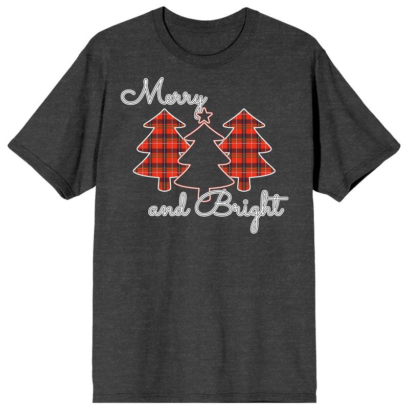 Seasonal Shapes Merry And Bright Plaid Christmas Trees Crew Neck Short Sleeve Charcoal Heather Adult T-shirt, 1 of 4