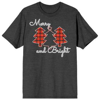 Seasonal Shapes Merry And Bright Plaid Christmas Trees Crew Neck Short Sleeve Charcoal Heather Adult T-shirt