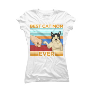 Junior's Design By Humans Best Cat Mom Ever Retro Stripes By shirtpublic T-Shirt - 1 of 2