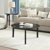 COWLOWN White Round Modern Coffee Table, Imitation Marble Top & Solid Rubber Wood Legs, Beveled Edge Design - 4 of 4