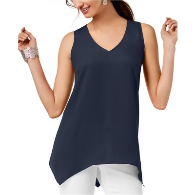 I.N.C International Concepts Womens Hankerchief Hem Sleeveless Blouse Top, Blue, Small