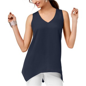 I.N.C International Concepts Womens Hankerchief Hem Sleeveless Blouse Top, Blue, Small - 1 of 1