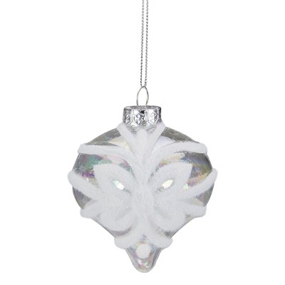 Northlight 3.25" Clear Iridescent with White Frost Glass Onion Christmas Ornament