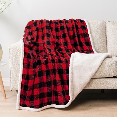 Queen Red and Black Buffalo Plaid Sherpa Fleece Blanket