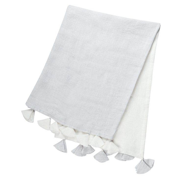Light Grey Colorblocked Linen Blanket with Tassels, 1 of 7