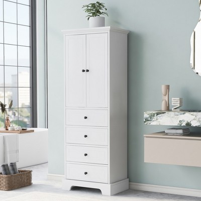 Multifunctional Tall Bathroom Corner Storage Cabinet With Two Doors,  Adjustable Shelves And Open Shelves, White - Modernluxe : Target