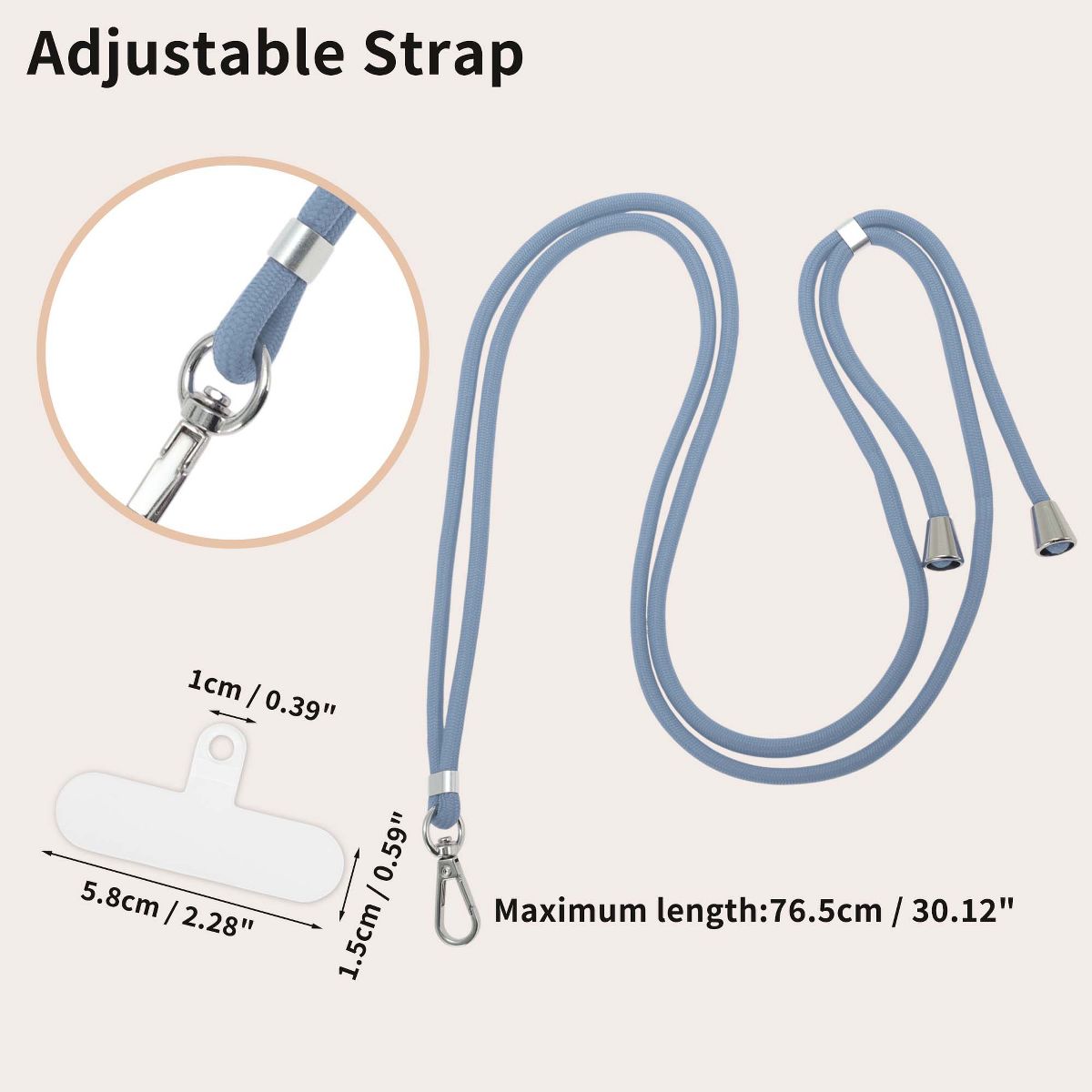 Unique Bargains Adjustable Mobile Phone Strap with Universal Patch Gray Blue 1 Pc - thumbnail 2