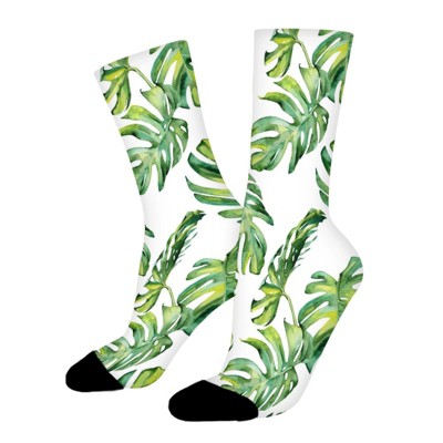 Palm Pattern Women Printed Crew Socks Funny Funky Socks Soft Polyester Novelty Gifts for Artists Men