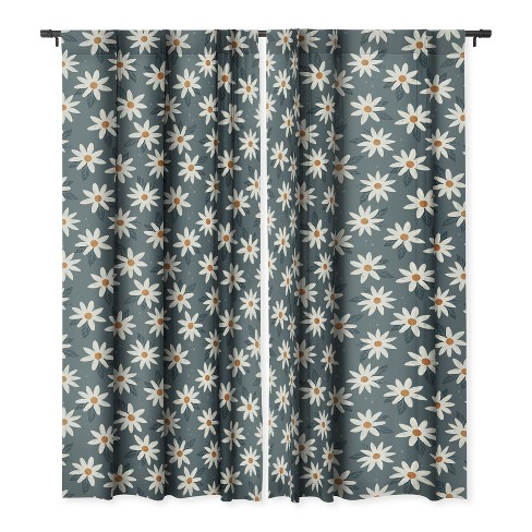 Avenie Boho Daisies In Midnight Sky Set of 2 Panel Blackout Window Curtain - Deny Designs - image 1 of 4